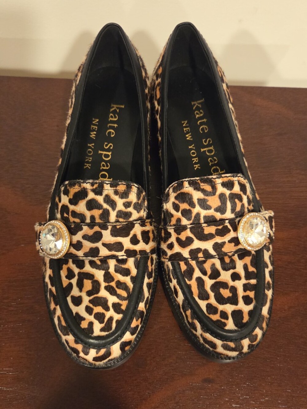 kate spade Leopard Print Jeweled Penny Loafers - Brown/Black,Size 6.5B - Picture 2 of 14